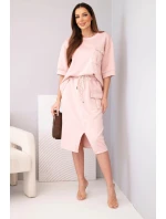 Dámský komplet s halenkou a midi sukní máslový tmavá pudrová růžová