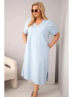 Dámské bavlněné šaty Plus Size s výstřihem do V modrá Dámské bavlněné šaty Plus Size s výstřihem do V modrá