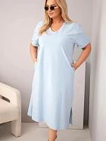 Dámské bavlněné šaty Plus Size s výstřihem do V modrá