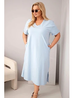 Dámské bavlněné šaty Plus Size s výstřihem do V modrá