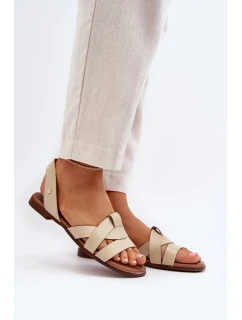 Zazoo Pohodlné kožené nazouvací sandály, béžová