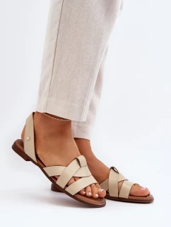 Zazoo Pohodlné kožené nazouvací sandály, béžová