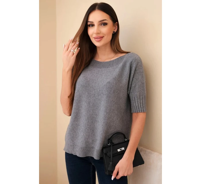 Dámský svetr z viskózy s krátkým rukávem šedý