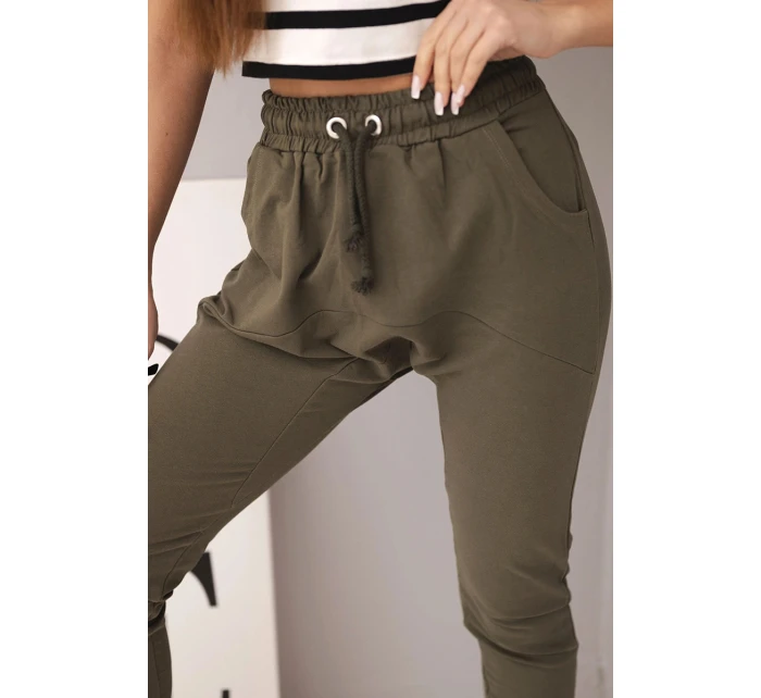 Dámské tepláky s elastickým pasem a šňůrkou khaki