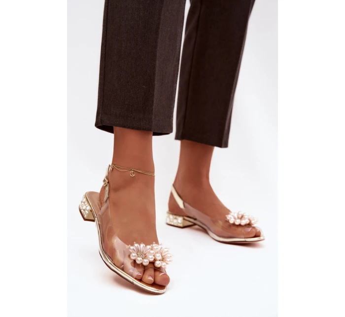 Průhledné sandály na nízkém podpatku s ozdobnými detaily D&A MR52-229 Zlaté