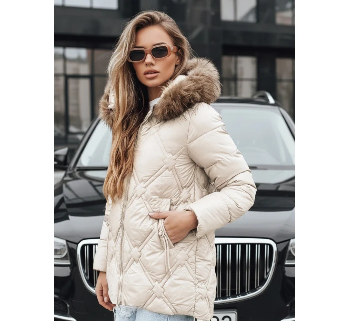 Dámská zimní bunda s kožešinou ecru FashionStreet TY5513