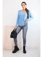 Dámský svetr z viskózy s výstřihem do V modrý