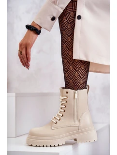 Dámské zateplené kožené kozačky světle béžové model 21598620 - EVENTO