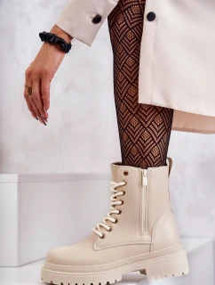 Dámské zateplené kožené kozačky světle béžové model 21598620 - EVENTO