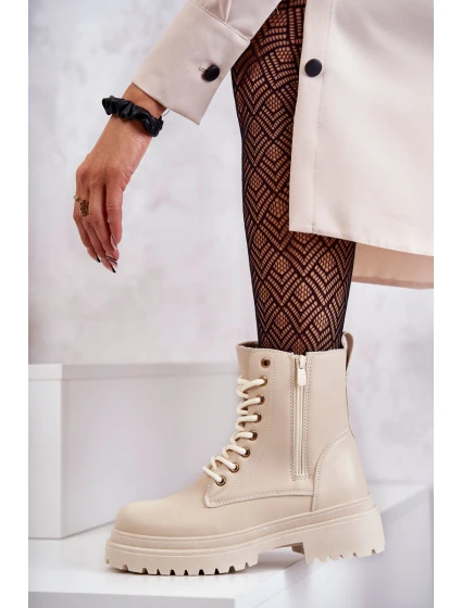 Dámské zateplené kožené kozačky světle béžové model 21598620 - EVENTO