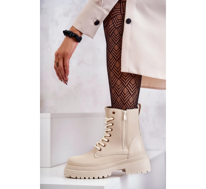 Dámské zateplené kožené kozačky světle béžové model 21598620 - EVENTO