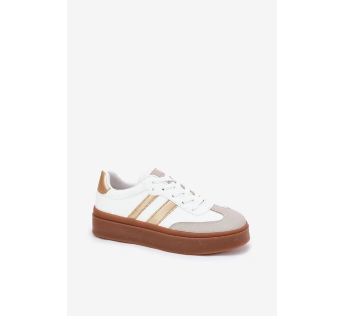 Dámské Tenisky Na Platformě Z Eko Kůže Bílá-Zlatá Elaraven