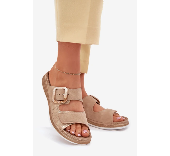 Dámské Pantofle S Přezkou A Suchým Zipem Béžové INBLU MK000013