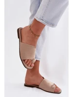 Dámské ploché sandály s ozdobným detailem ekologické semišové béžové Selavine