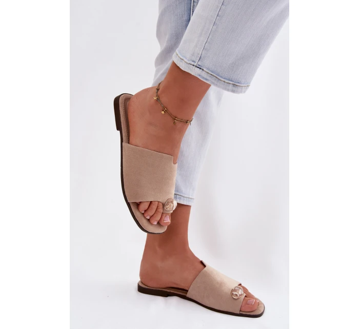 Dámské ploché sandály s ozdobným detailem ekologické semišové béžové Selavine