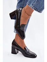 Kožené Lakované Dámské Lodičky na Podpatku model 22100046 Černé - VINCEZA