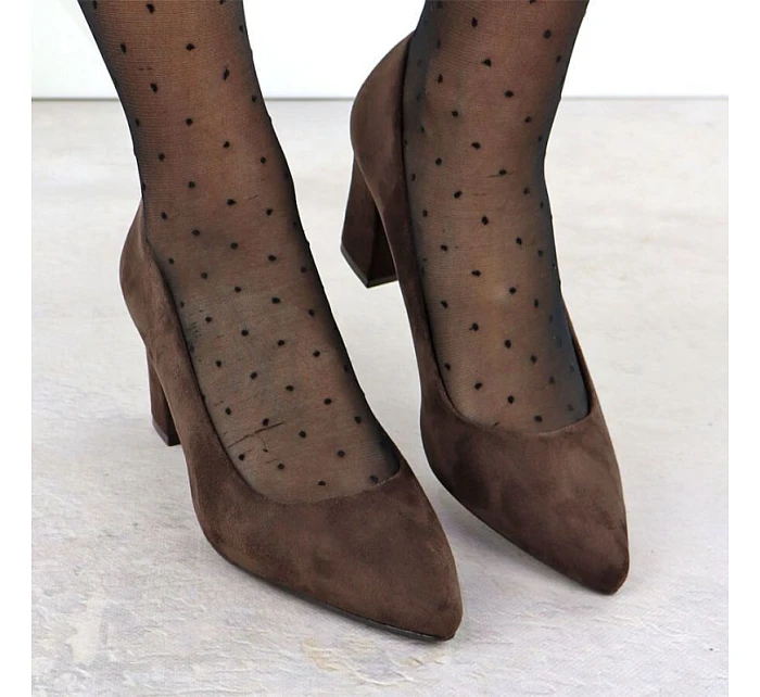 Dámské semišové lodičky na podpatku / Tmavě hnědá  model 22045080 - SERGIO LEONE