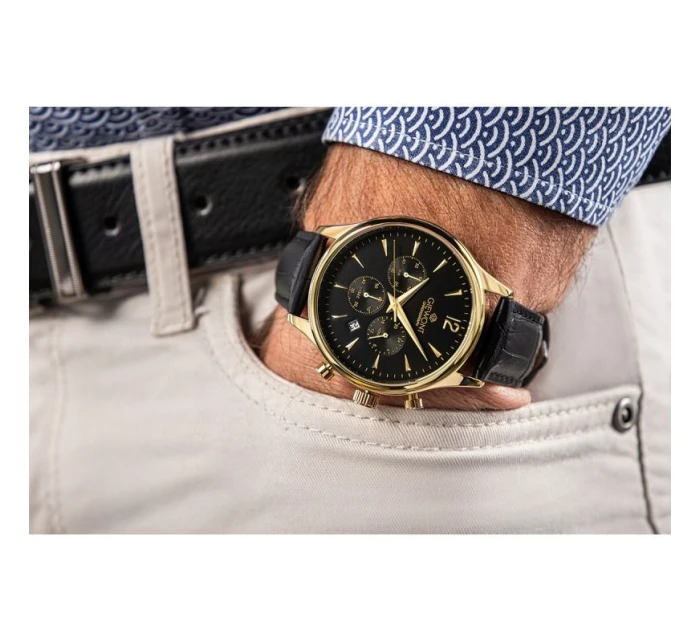 Pánské hodinky Giewont Chronograph Sapphire Black and Gold GW6310-A4 Pánské hodinky Giewont Chronograph Sapphire Black and Gold GW6310-A4