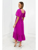 Šaty s volánkovým výstřihem tmavě fialové
