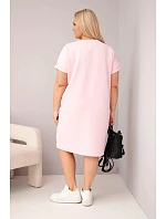 Dámské šaty Plus Size s krátkým rukávem a kapsami bonbónová růžová