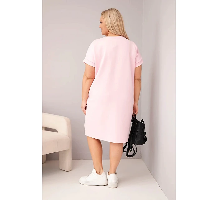 Dámské šaty Plus Size s krátkým rukávem a kapsami bonbónová růžová
