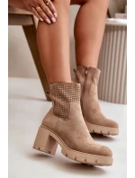 Dámské boty na podpatku se zipem eko semišové béžové Rashmi Dámské boty na podpatku se zipem eko semišové béžové Rashmi