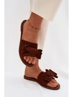Dámské ploché sandály s mašlí Hnědé model 21937432 - Boto