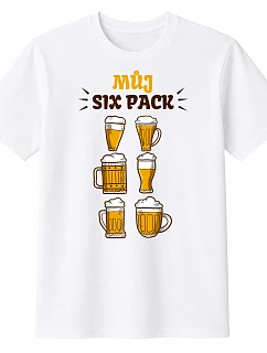 Pánské bavlněné tričko s potiskem - MŮJ SIX PACK - bílé