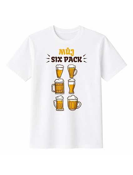 Pánské bavlněné tričko s potiskem - MŮJ SIX PACK - bílé