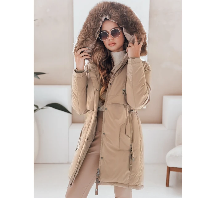 Dámská zimní bunda parka s kapucí, velbloudí barva Dstreet model 21991270 - FashionStreet