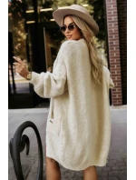 Módní oversize svetr s ozdobnou broží a kapsami béžový model 21322456 - numoco basic