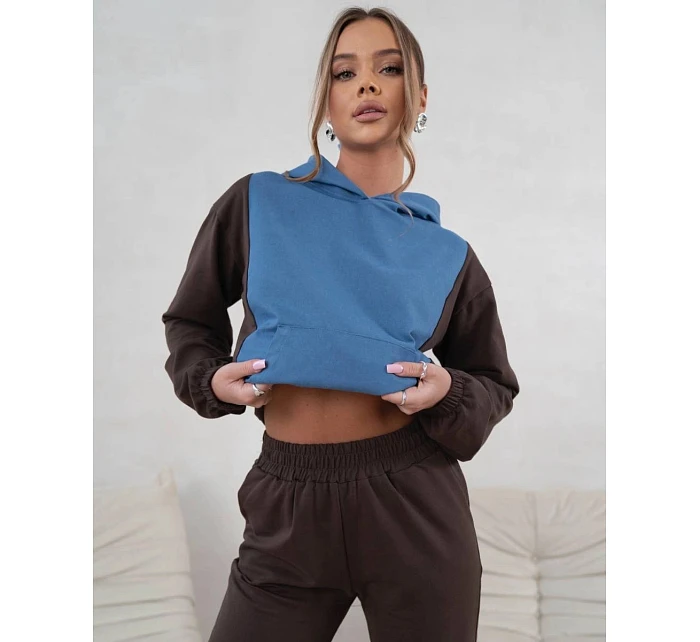 Dámská dvoubarevná tepláková souprava v čokoládově modré barvě (554) Dámská dvoubarevná tepláková souprava v čokoládově modré barvě (554)