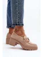 Sametové boty na podpatku béžové model 21646812 - VINCEZA