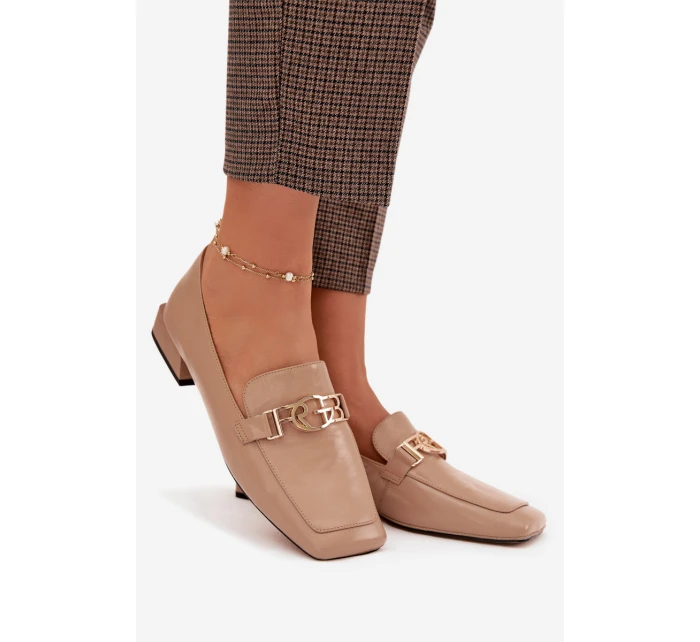 Kožené dámské mokasíny s ozdobným detailem model 22031816 Béžové - D&A Kožené dámské mokasíny s ozdobným detailem model 22031816 Béžové - D&A