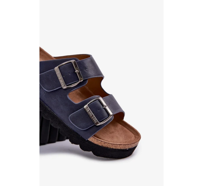 Pánské lehké pantofle s přezkami z ECO kůže Big Star – tmavě modré