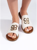 Luxusní dámské bílé nazouváky na plochém podpatku Luxusní dámské bílé nazouváky na plochém podpatku