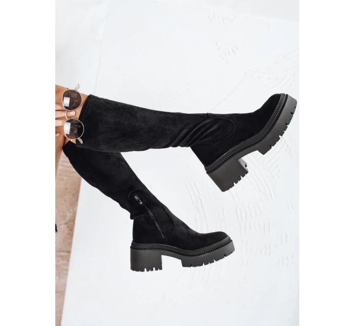 Dámské semišové kozačky na silné podrážce černé FashionStreet ZY1210