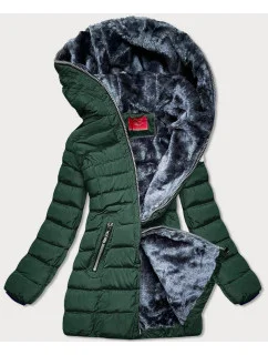 Zelená dámská prošívaná zimní bunda s kapucí (m-133)