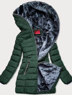 Zelená dámská prošívaná zimní bunda s kapucí (m-133)