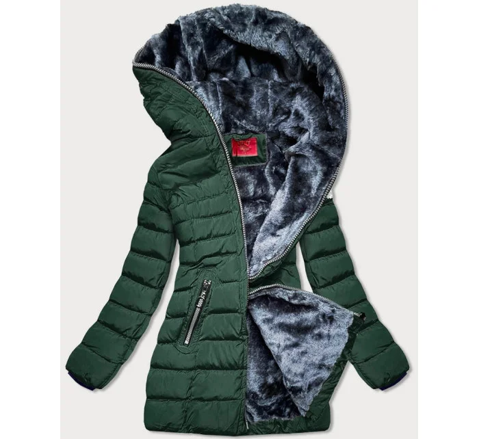 Zelená dámská prošívaná zimní bunda s kapucí (m-133) Zelená dámská prošívaná zimní bunda s kapucí (m-133)