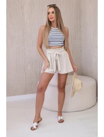 Viskózové šortky zavazované v pase tmavě béžová