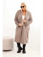 Dámský kabát Plus Size z viskózy bez zapínání s kapsami fango