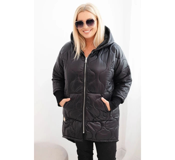 Dámská zimní bunda Plus Size prošívaná s kapucí černá