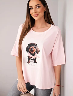 Dámská bavlněná oversize halenka s potiskem "Dog Fashion" cukrově růžová