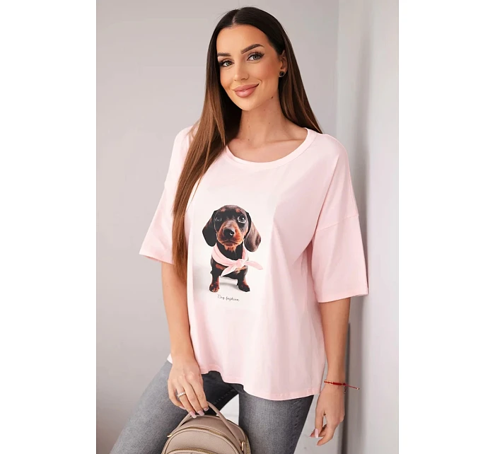 Dámská bavlněná oversize halenka s potiskem  cukrově růžová model 22040096 - K-Fashion