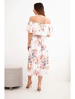 Dámské viskózové šaty model 22148024 střihu s květy béžová - K-Fashion