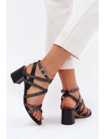 Kožené Dámské Sandály S Pásky Na Podpatku model 21702870 Černé - Maciejka