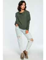 B094 Oversized top s výstřihem do V na zádech - vojensky zelený