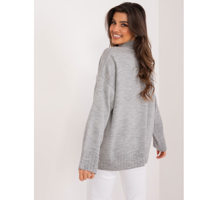 Dámský šedý pletený svetr s rolákem