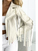 model 21210354 Krátká bunda s třásněmi z měkké ekokůže béžová - numoco basic